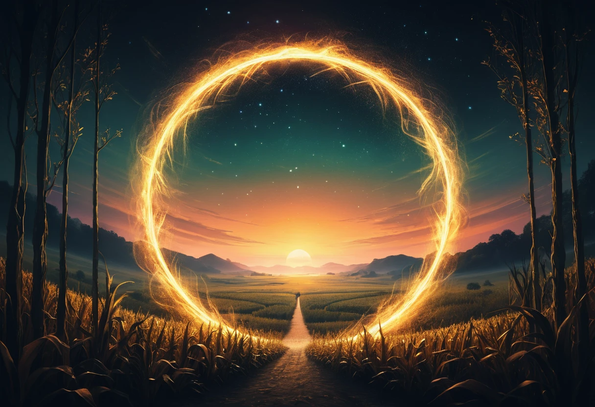 Cercle de maïs mystique dans la douce lumière dorée de l’aube