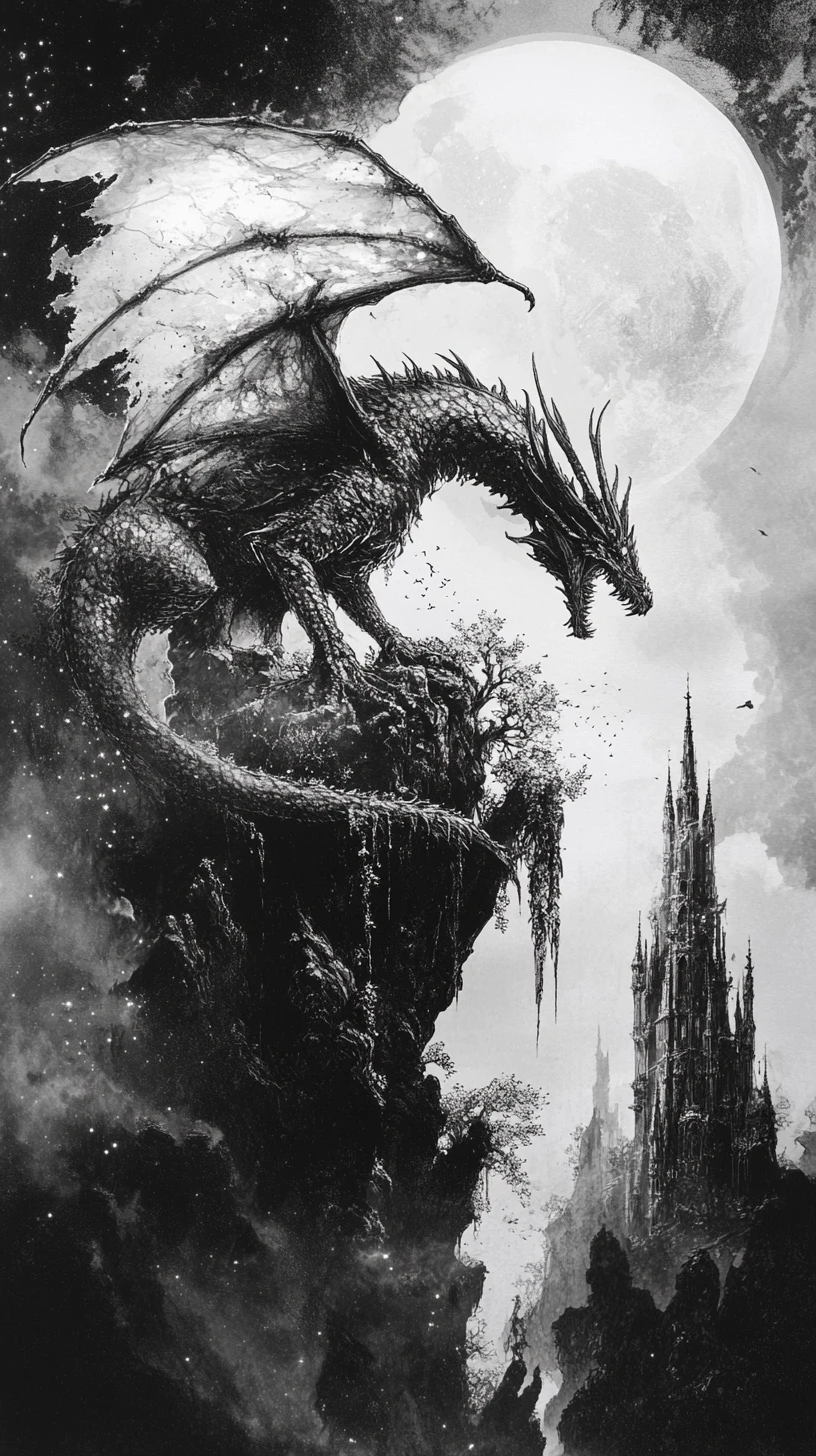Dragão colossal moldado como uma antiga paisagem viva