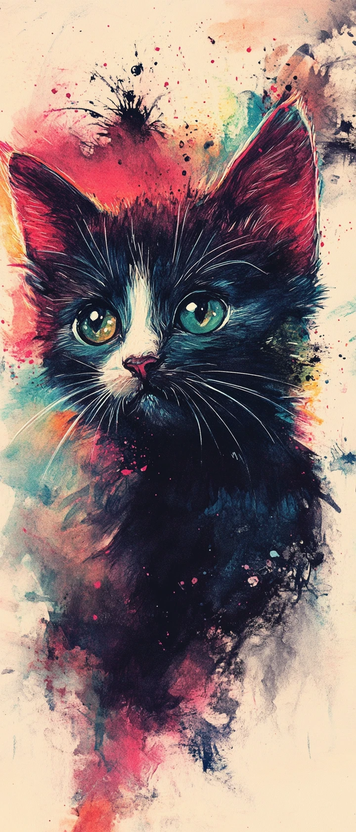 Peinture à l’encre de jolis animaux dans une scène sereine