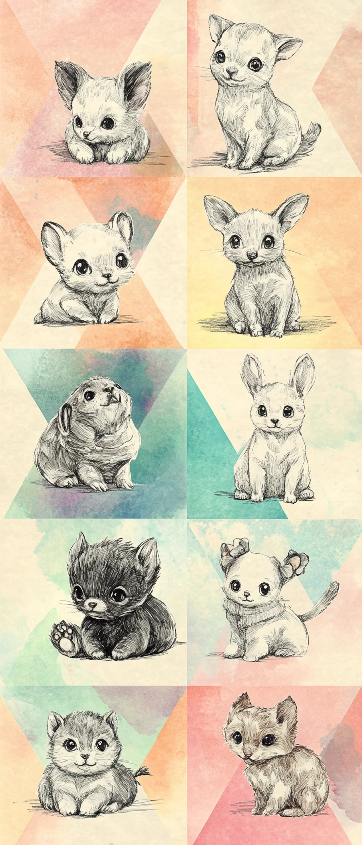 Collage à l’encre d’animaux mignons sur fond géométrique