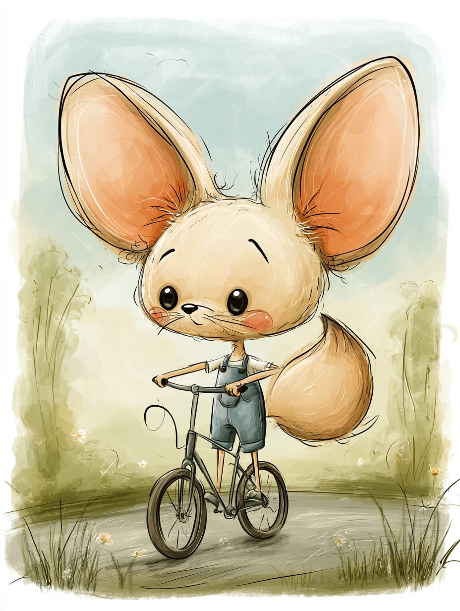 Niedlicher Cartoon-Wüstenfuchs fährt Fahrrad im Sommerpark