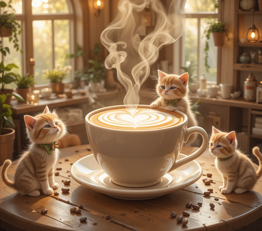 Adorables chatons dans une scène magique de café latte