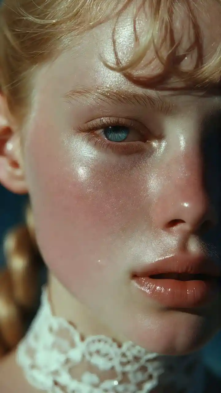 Emo girl extreme close up in cinematic technicolor portrait