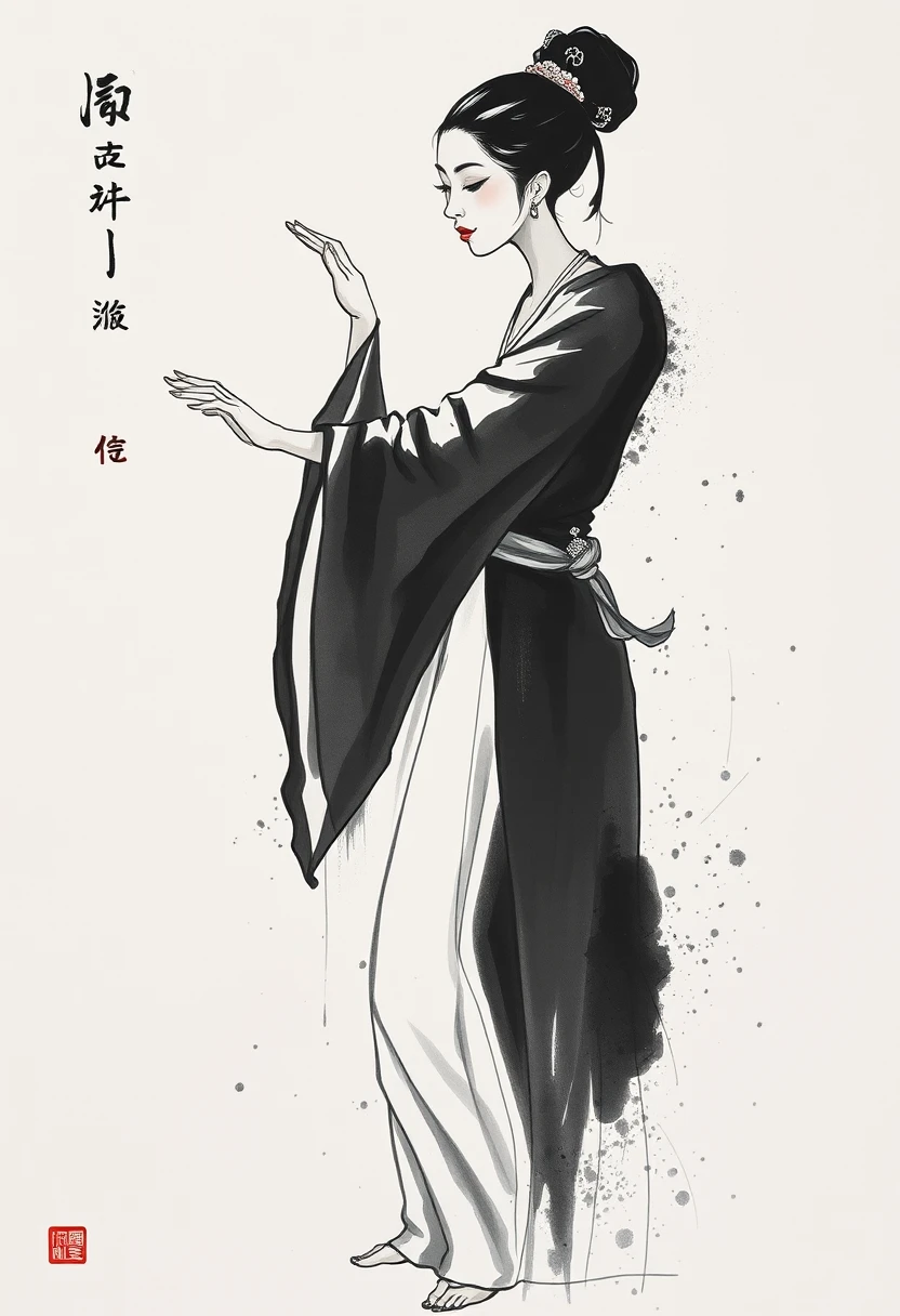 Ink portrait of a woman dancer in elegant classic pose