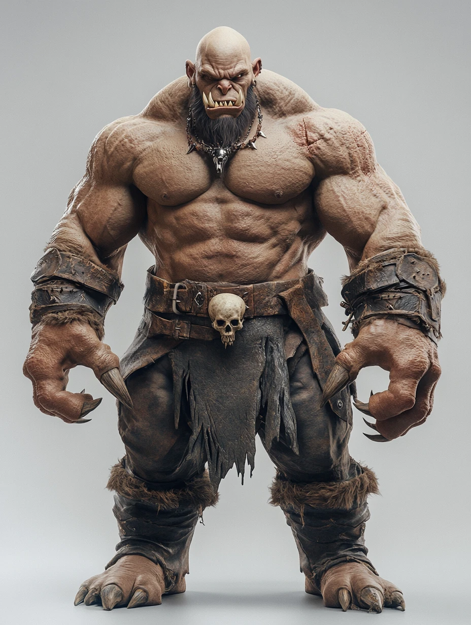 Guerreiro orc extremamente musculoso em visão 3D detalhada de corpo inteiro