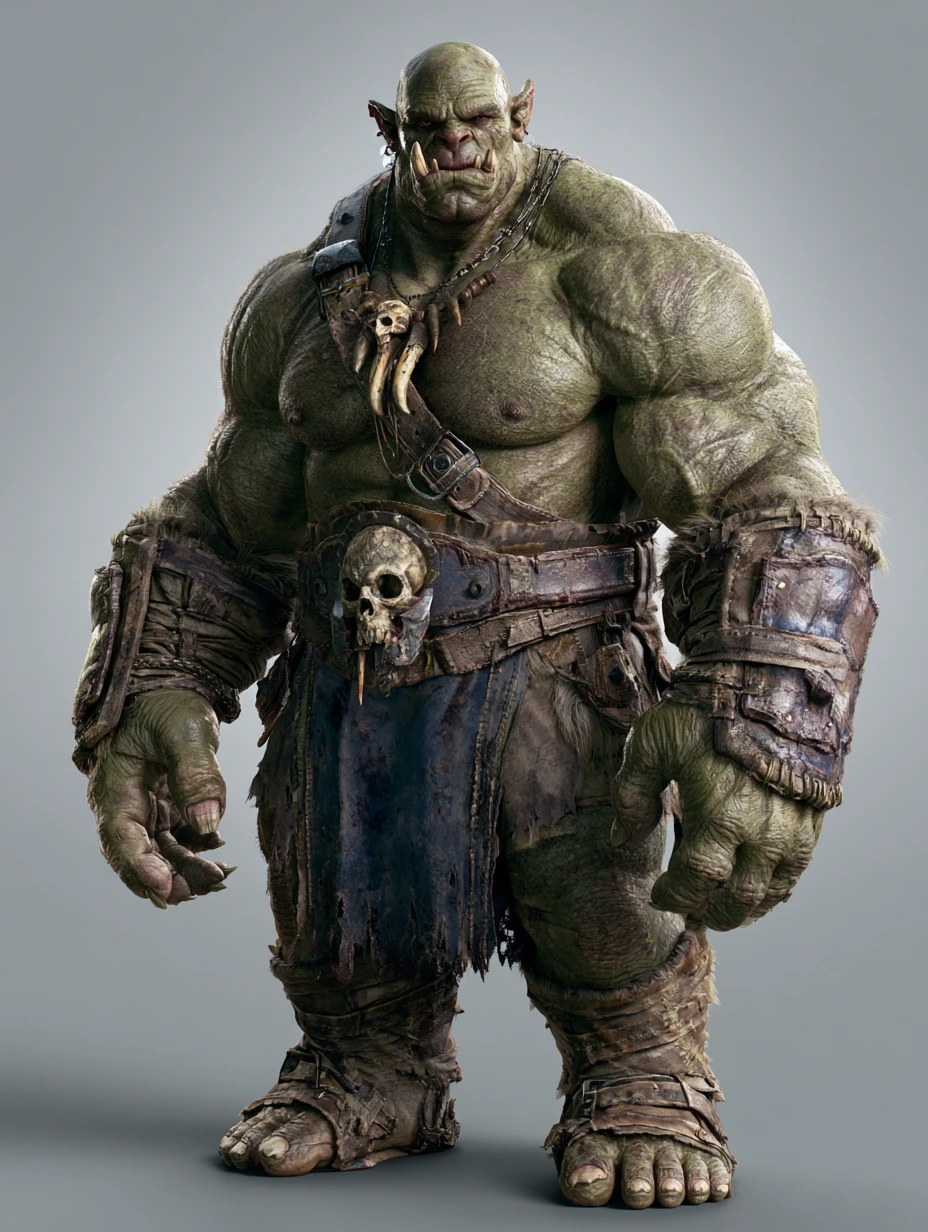 Orc Massivamente Musculoso em Armadura de Couro com Adornos de Caveira