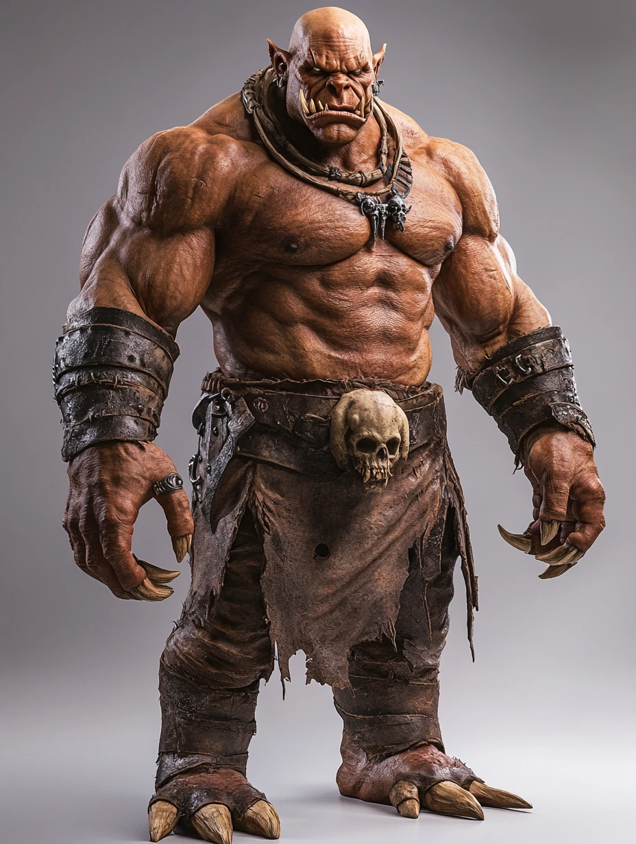 Orc Massivamente Musculoso com Túnica de Couro e Adornos de Caveira