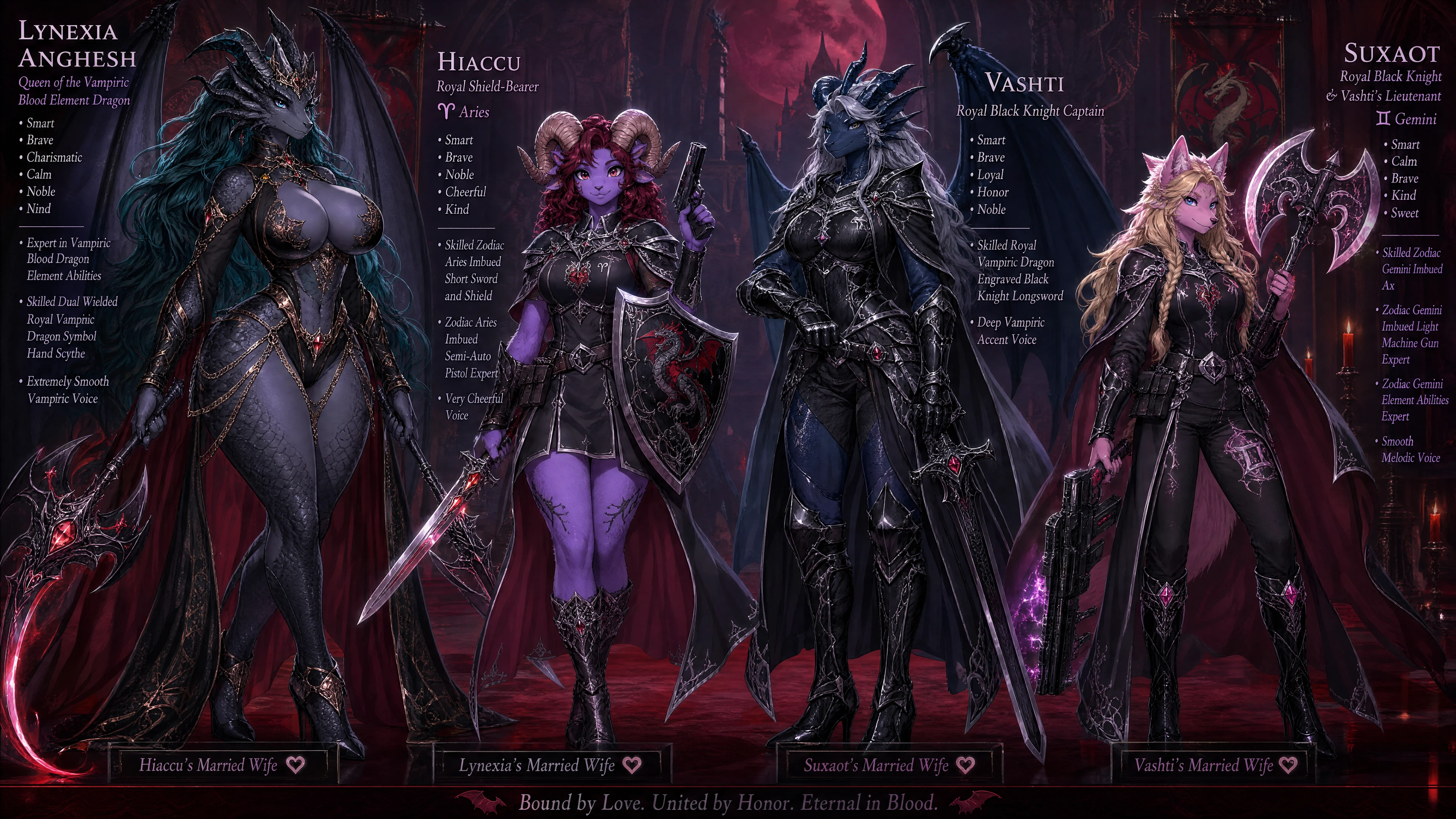 Rainha dragão vampírica alada com armas e regalia reais