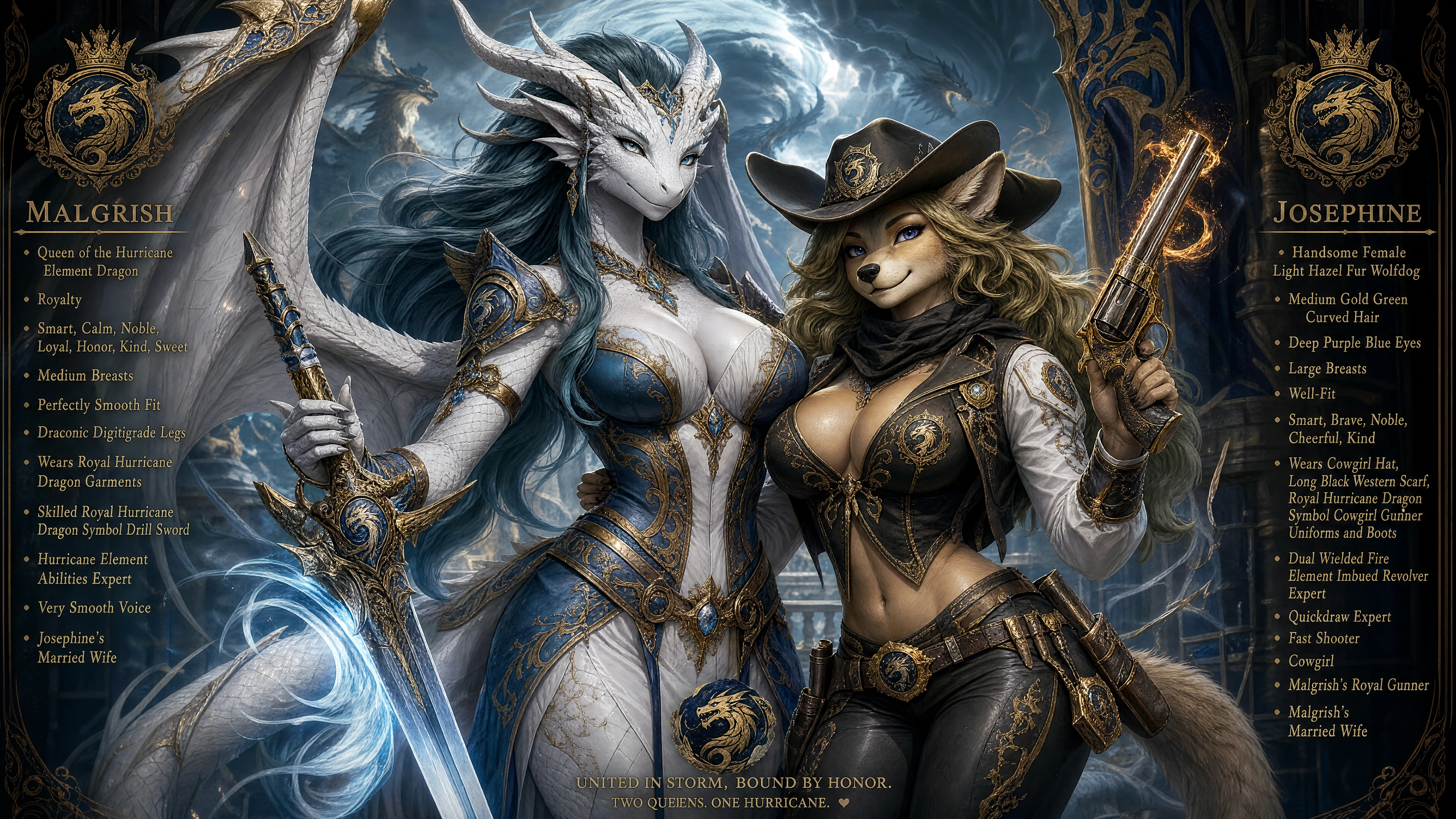 Regal winged dragon queen in royal hurricane attire