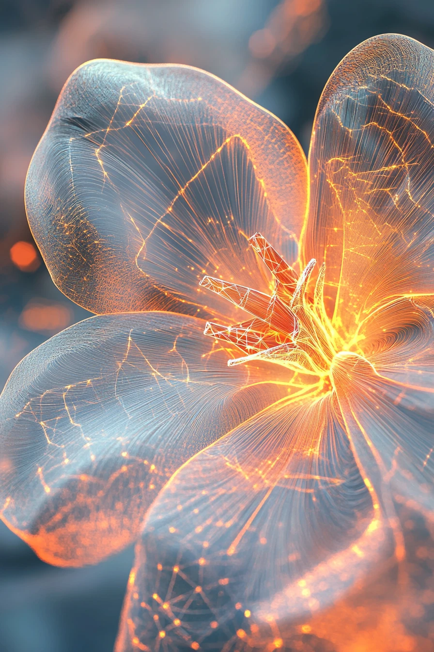 Close-up de flor brilhante em correntes luminosas abstratas