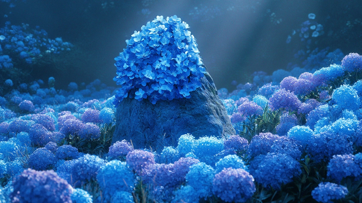 Numéro en pierre 1992 dans un champ de fleurs bleues