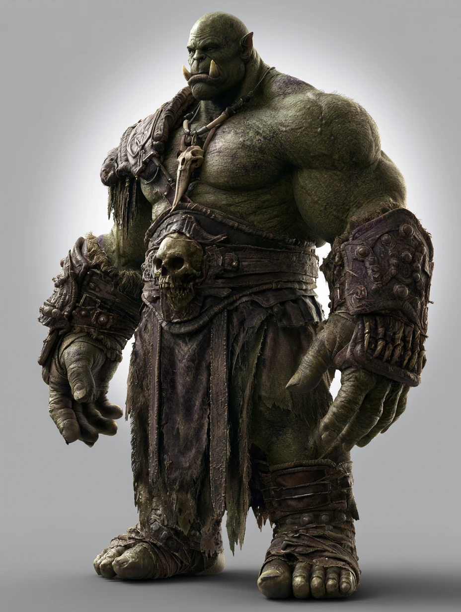 Guerreiro orc extremamente musculoso em ilustração 3D detalhada