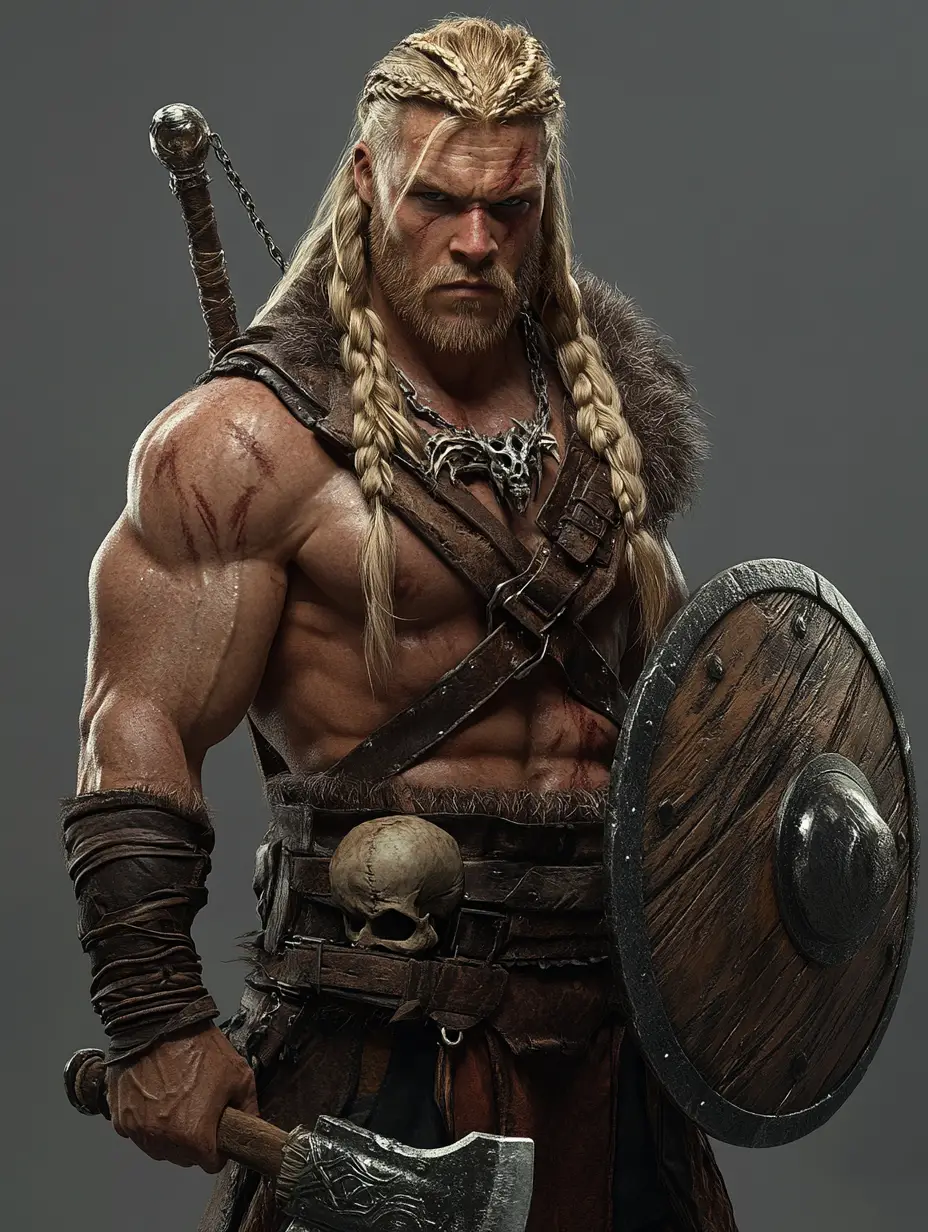 Barbarian warrior with axe in dramatic 3D backlight