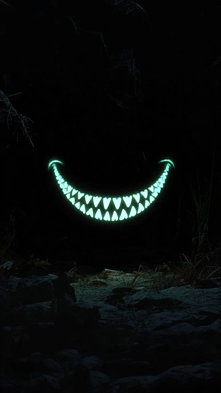 Rictus fluorescent flottant dans un vide sombre