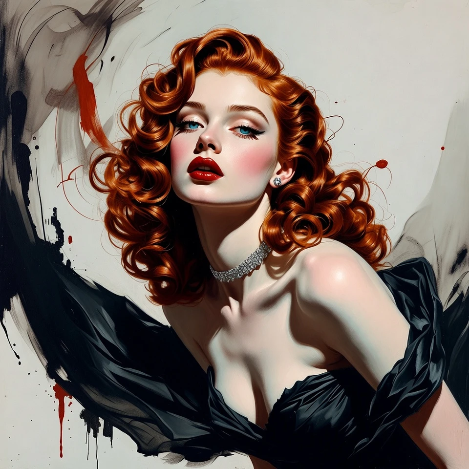 Mulher ruiva glamourosa em retrato no estilo vintage de Hollywood