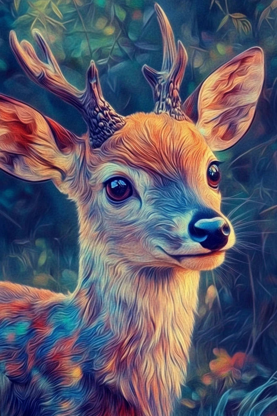 可愛繪畫風動物插畫與靜謐自然背景