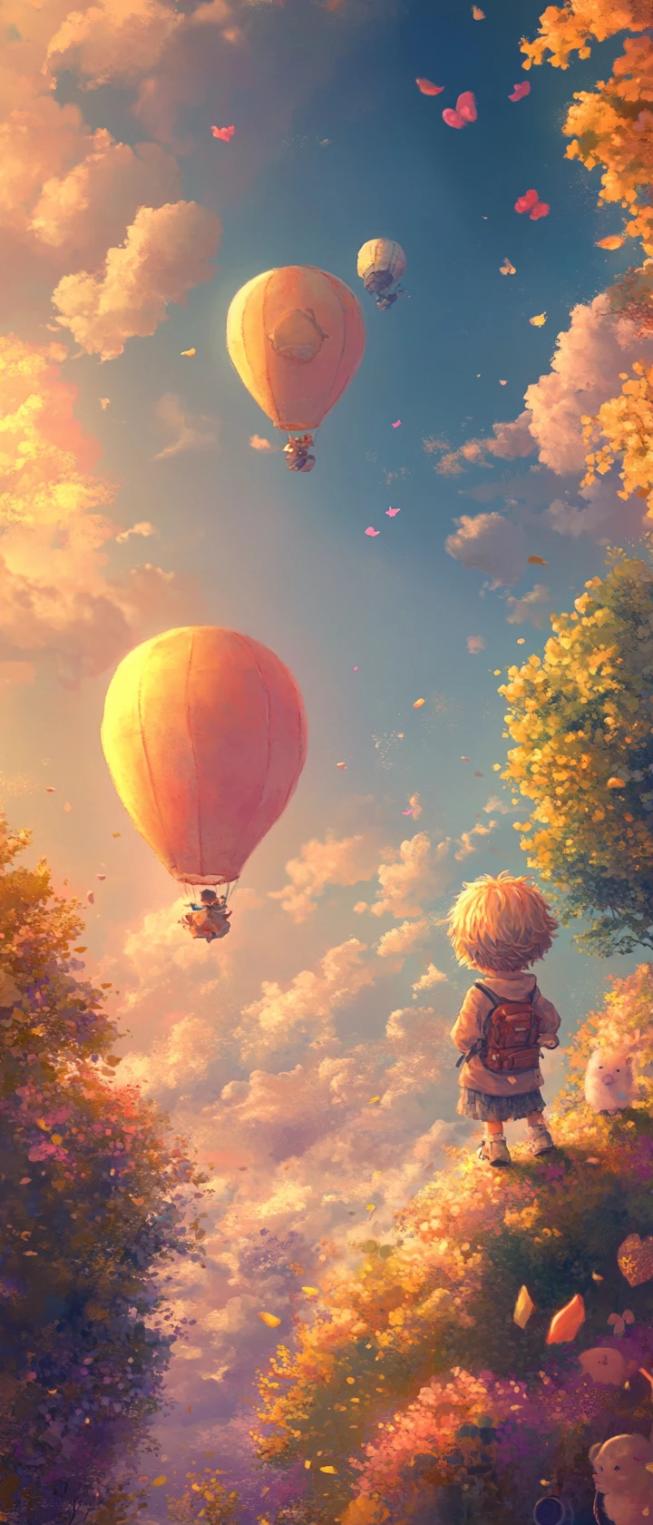 Ilustración de chica de anime fantasiosa en brillantes tonos pastel