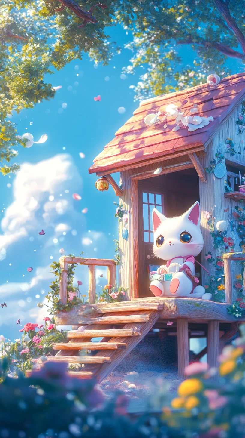 Illustrazione per bambini fiabesca in luminoso stile anime pastello