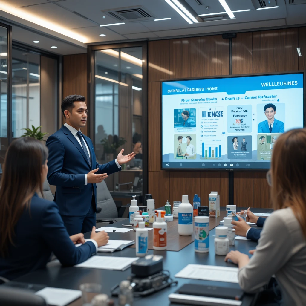 Jovem empresário apresentando em moderno escritório corporativo