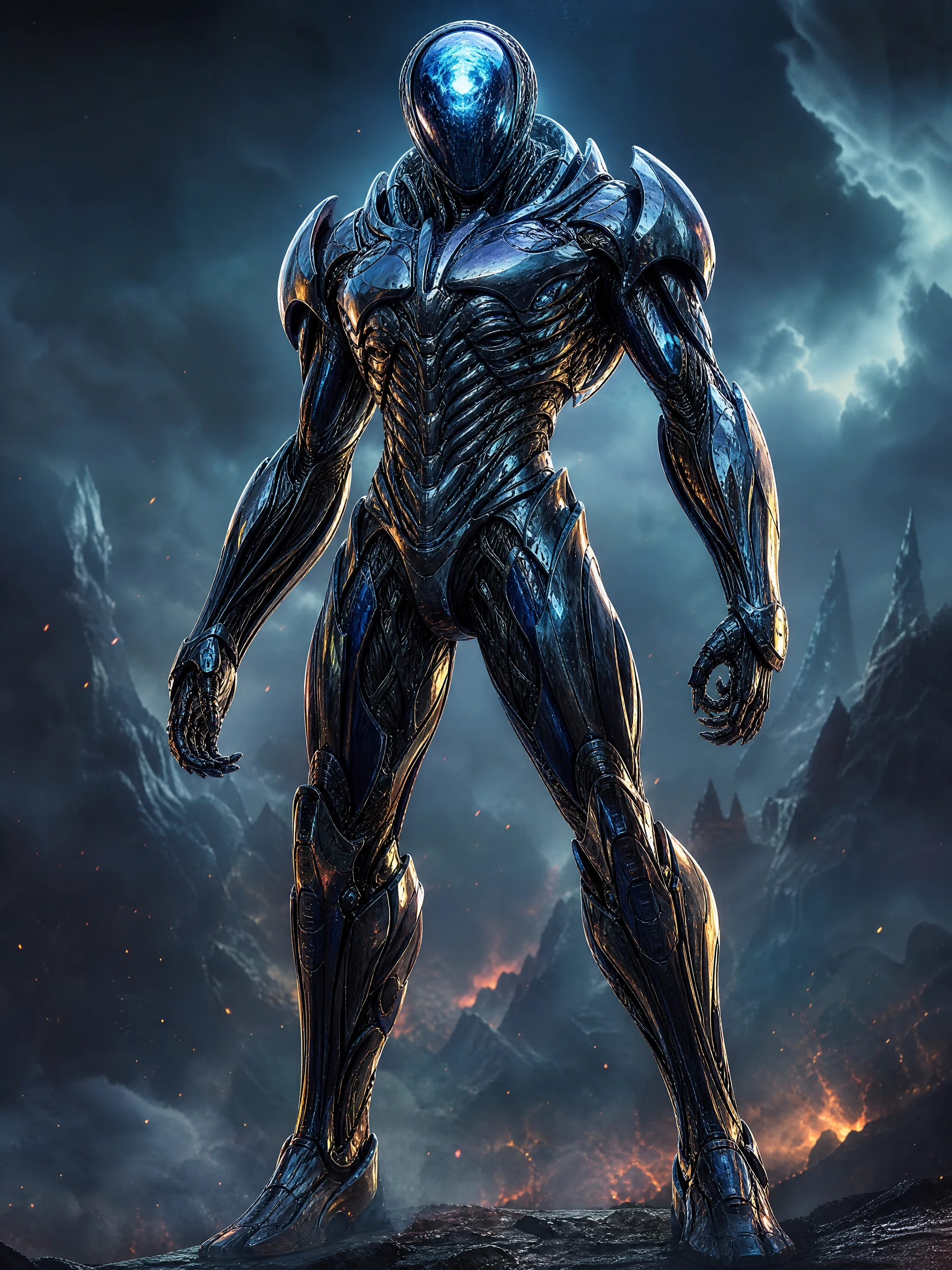 Battle ready robot in epic fantasy digital painting