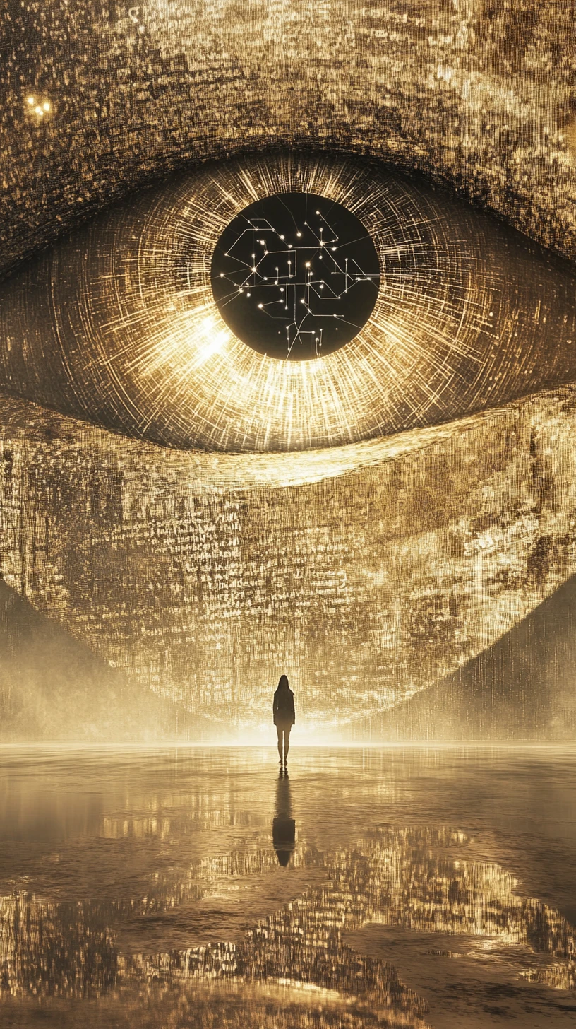 Œil cathédrale de l’architecture au‑dessus d’une silhouette humaine solitaire