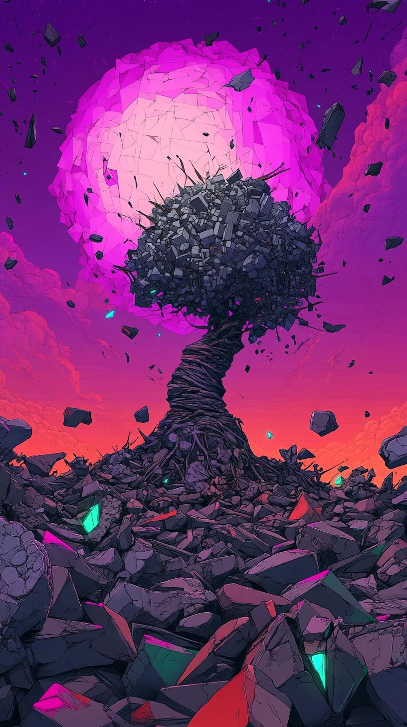 Mondo anime astratto con colorate rovine a mosaico triangolare