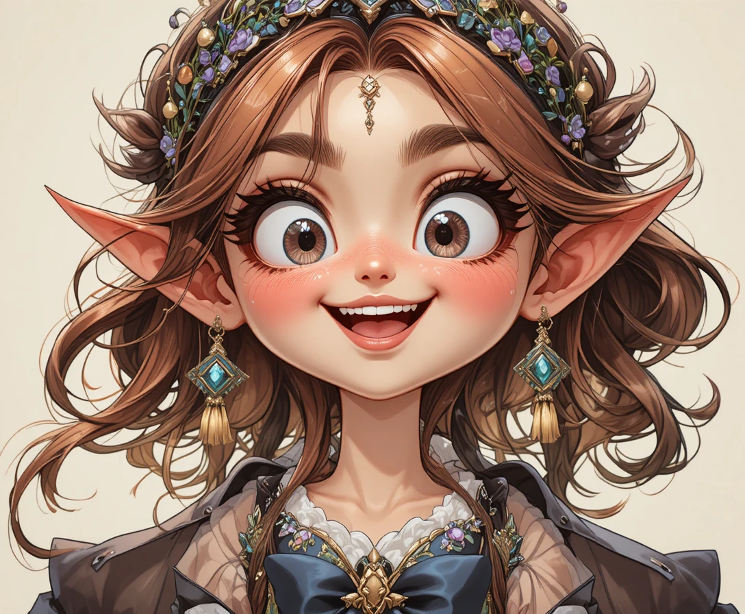 Fröhliche rustikale Fantasy-Cartoonfiguren mit übergroßen Augen
