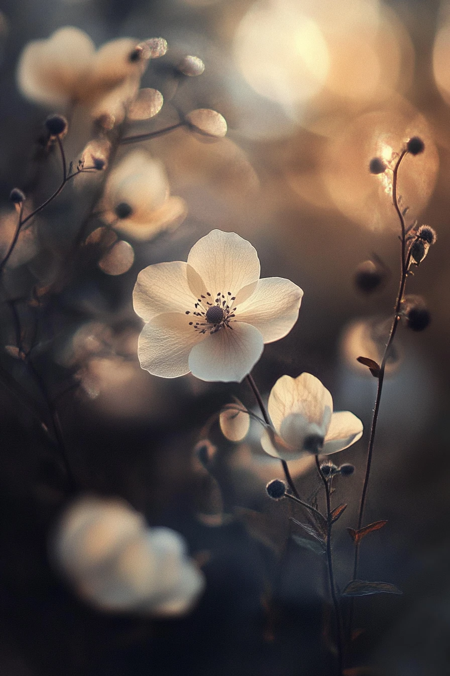 Photo florale en gros plan onirique avec arrière-plan bokeh doux