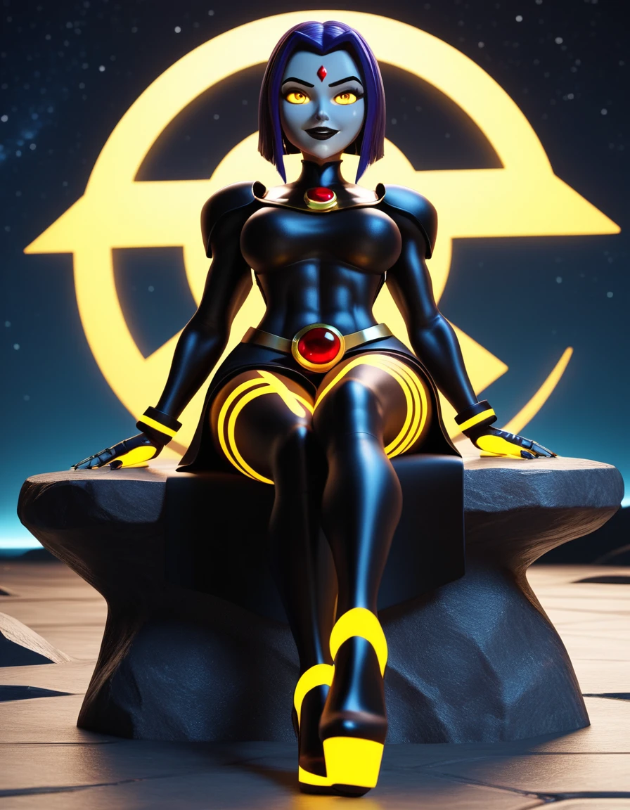 Giant sci fi woman with glowing yellow energy in space