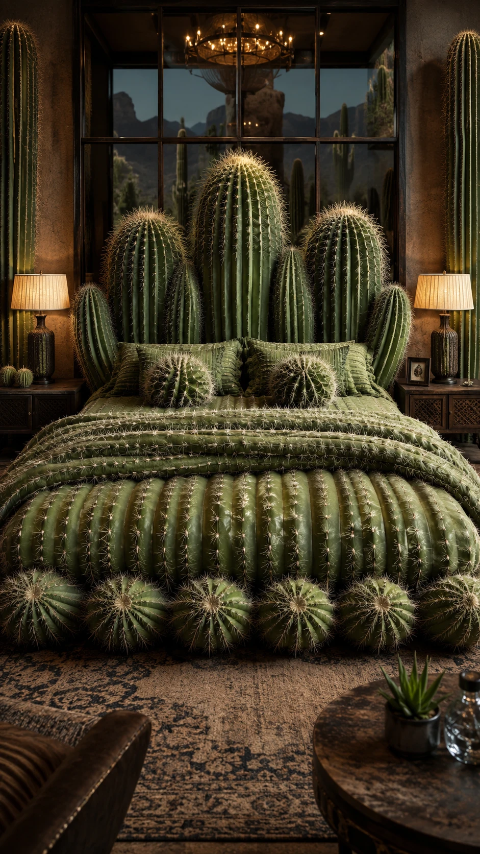 Surreal Bedroom With Giant Cactus Bed And Desert Decor