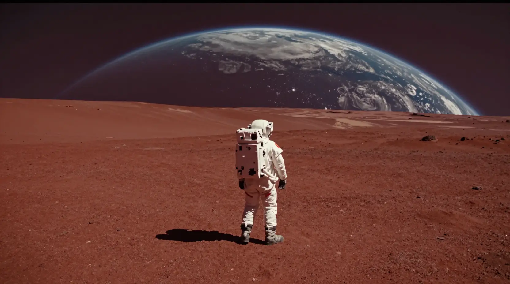 火星上孤獨的太空人，仰望天空中的地球
