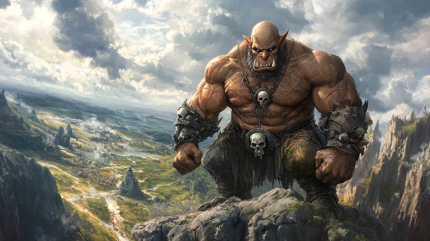 Senhor da Guerra Orc Cicatrizado Observando Batalha no Vale