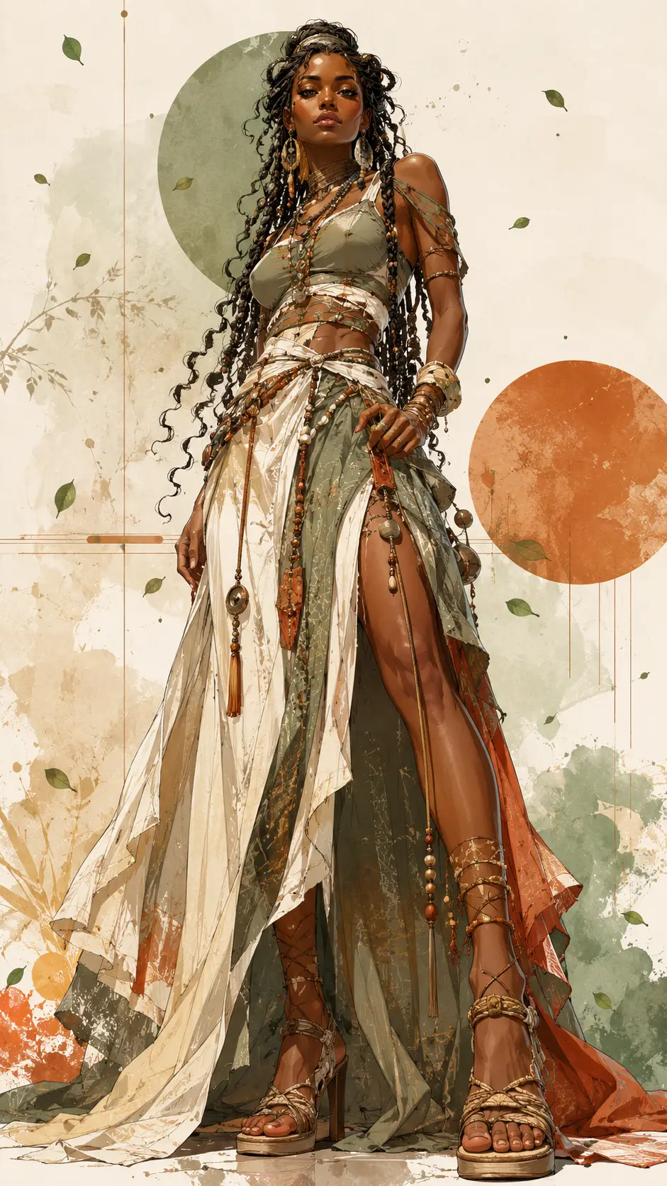 Stylish dark skinned woman in couture fashion illustration