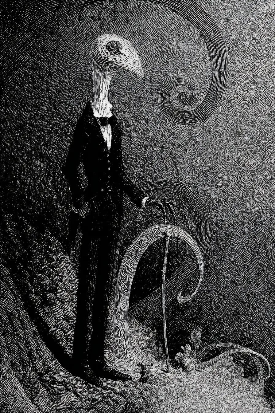Surreal pen and ink world with eerie architectural forms
