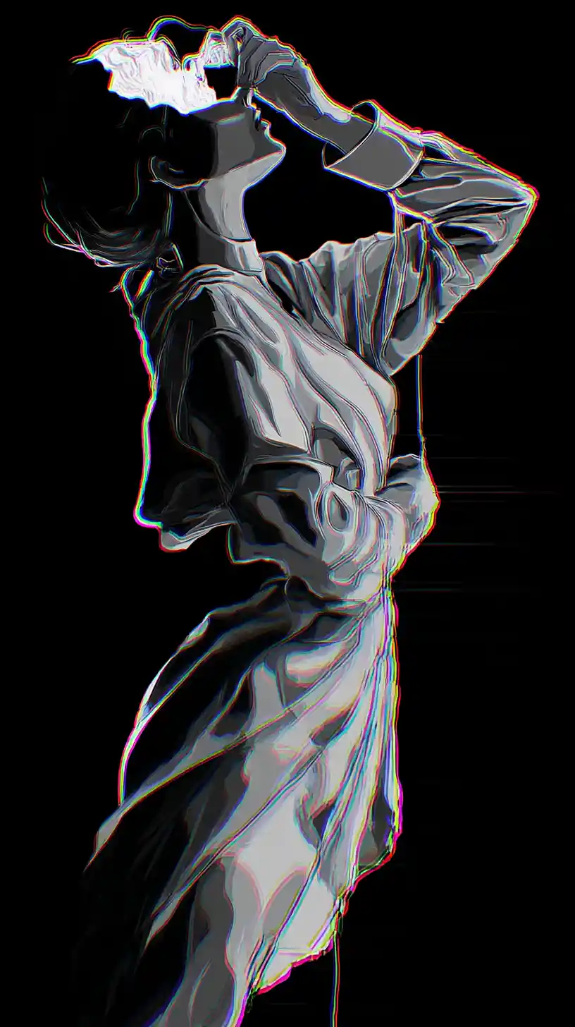 從發光現實裂縫中現身的超現實女子