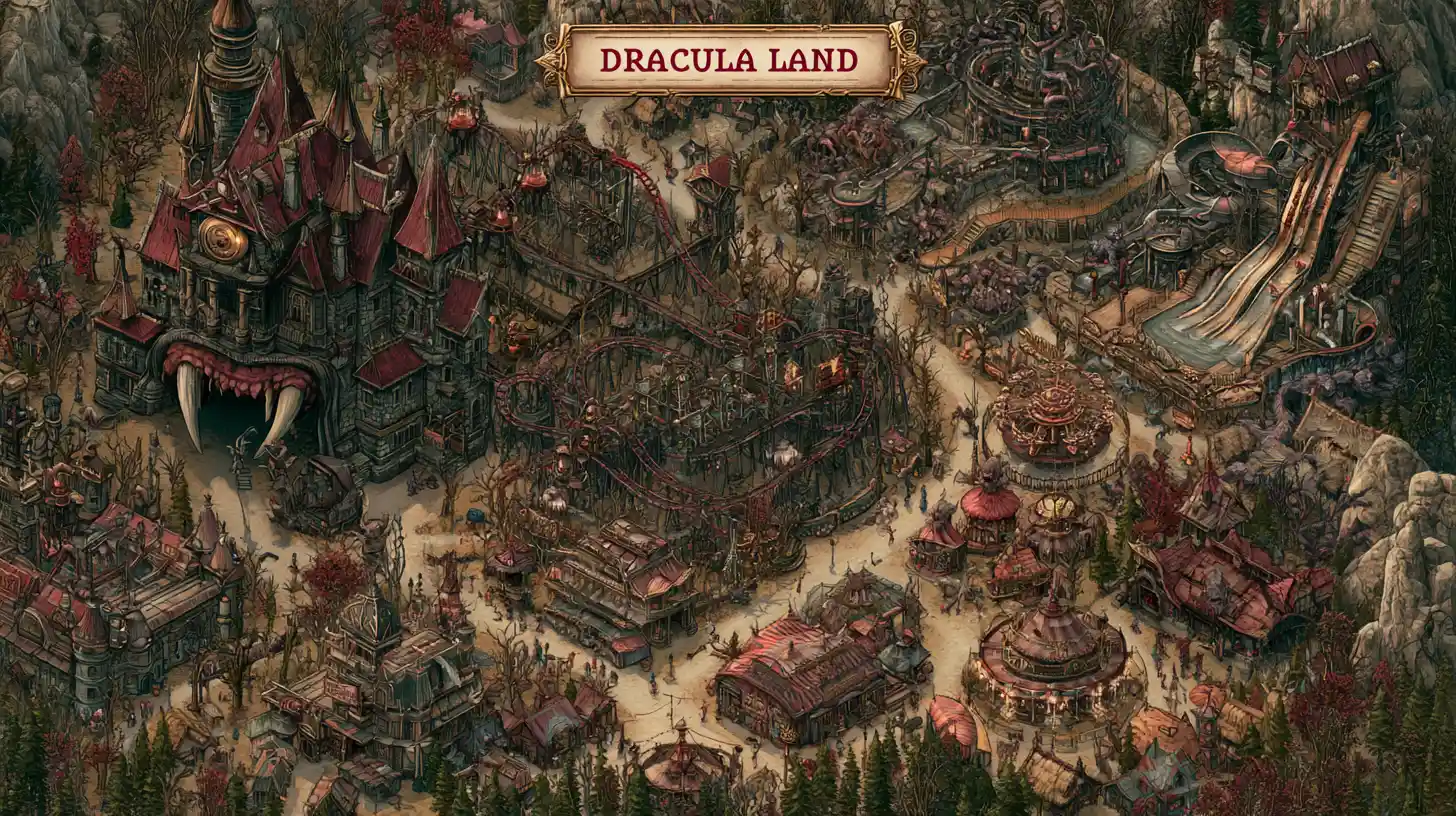 Parque Temático Steampunk Dracula Land con Atracciones de Monstruos