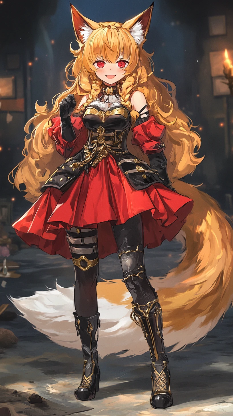 Fox eared anime girl in ornate armor with golden hair