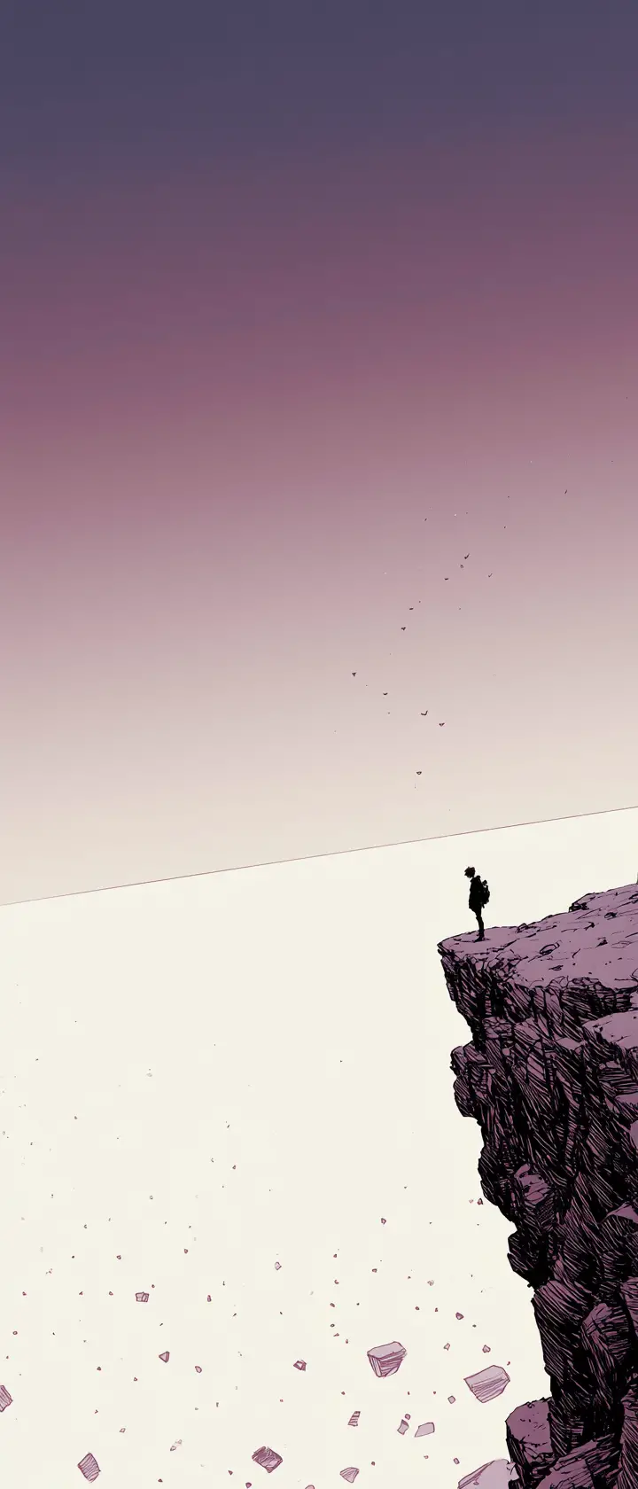 Fille d’anime sur une haute crête au-dessus d’un horizon blanc infini