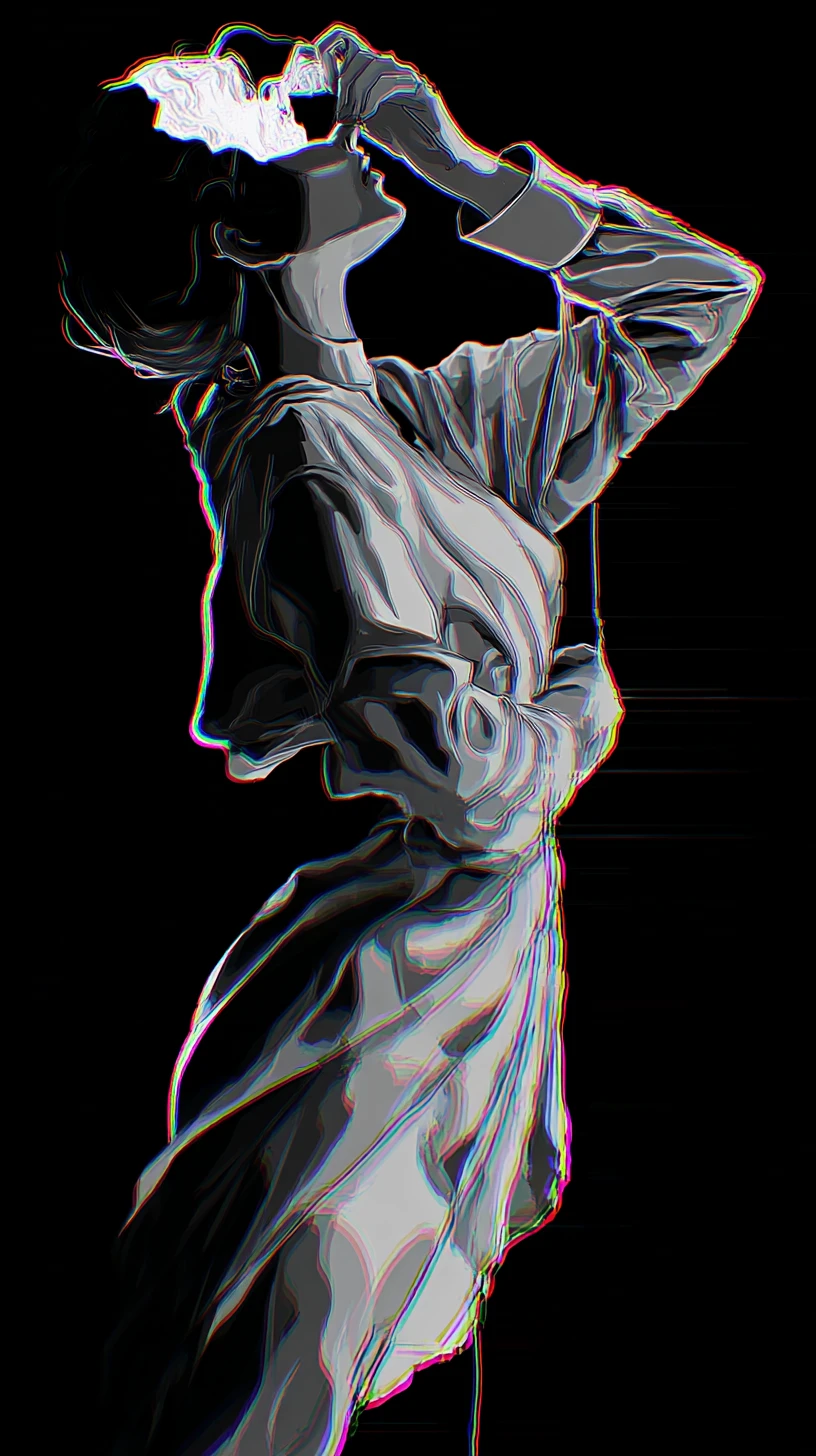 Mulher surreal surgindo por uma fenda luminosa na realidade