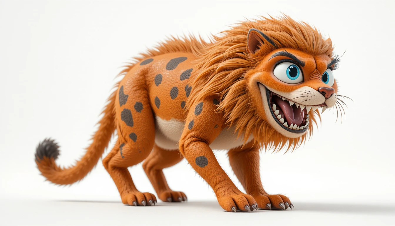 Gato-dente-de-sabre estilizado em pose dinâmica de perfil 3D
