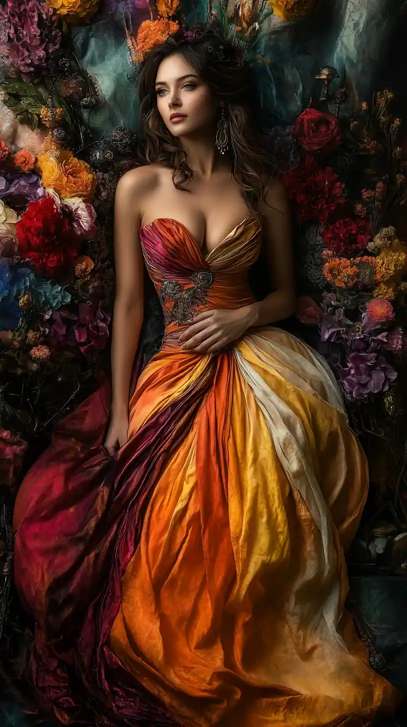 Femme de fantasy élégante en robe dos-nu drapée