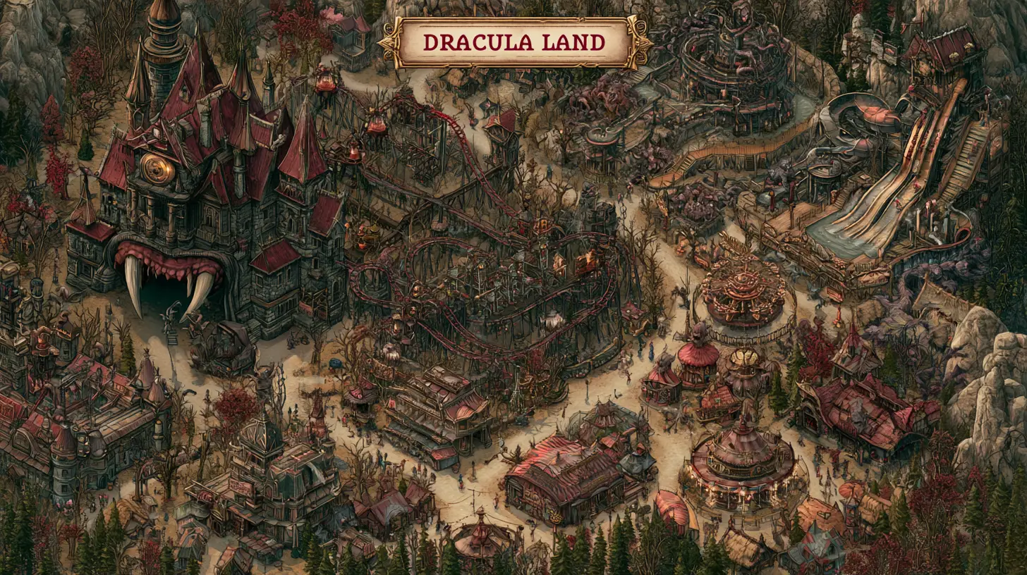 Parc à Thème Steampunk Dracula Land avec Attractions de Monstres