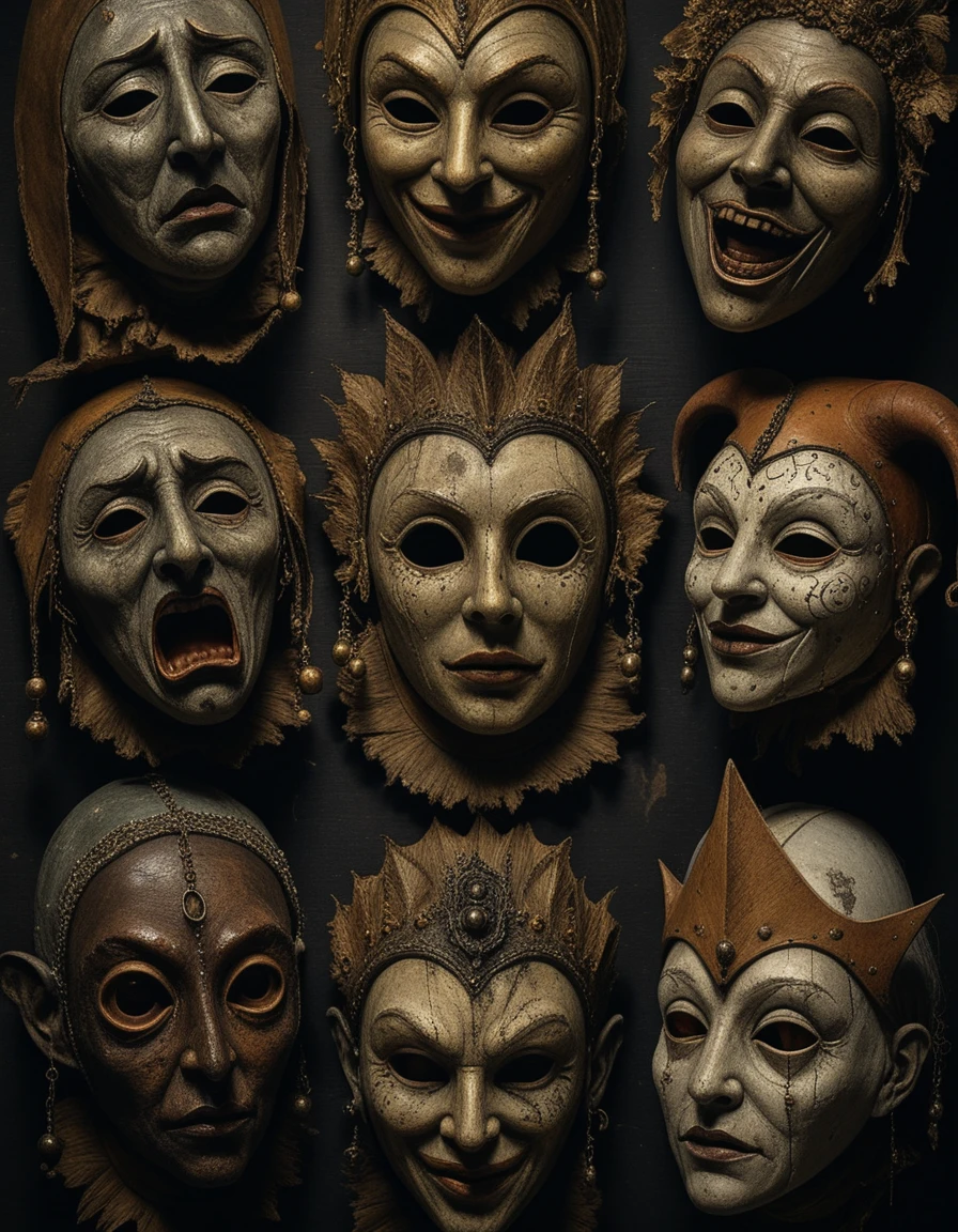 Surreal Collection Of Grotesque Female Masks In Dark Light