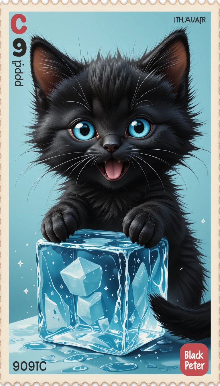 遊戲卡上的藍眼可愛黑色小貓