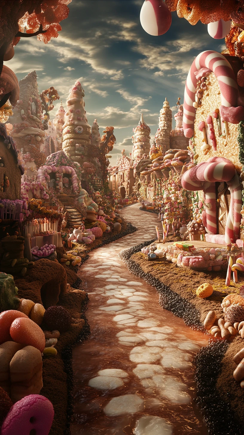 Spooky Candy World With Chocolate River And Sweet Forest