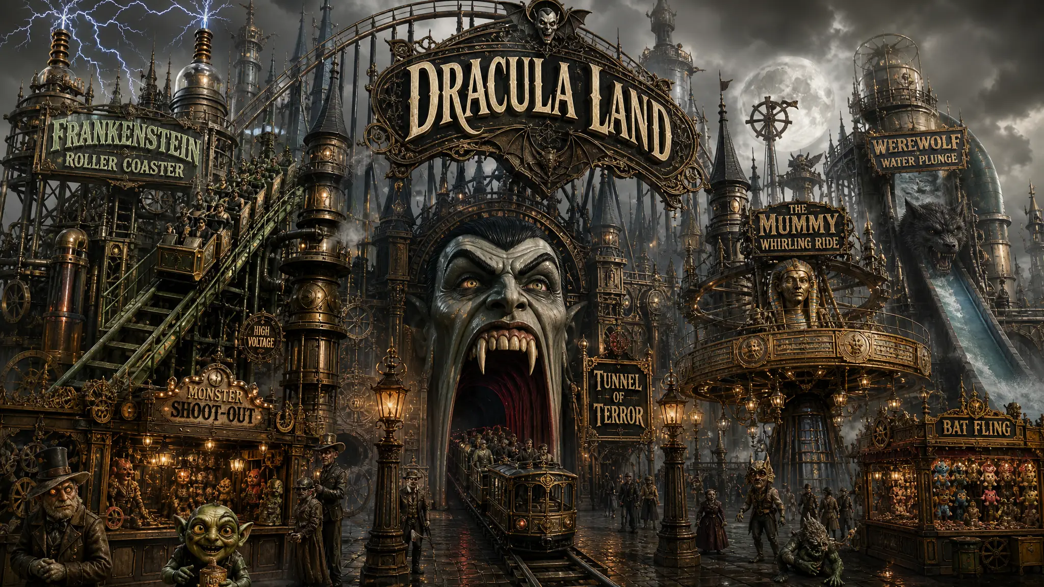 Parc à Thème Steampunk Dracula Land avec Manèges de Monstres