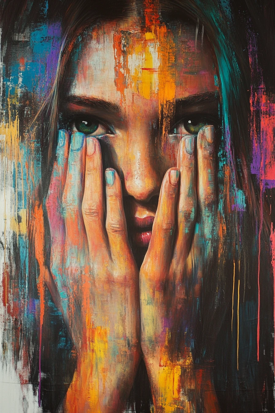 Portrait coloré d’une femme dévorée par une soudaine culpabilité