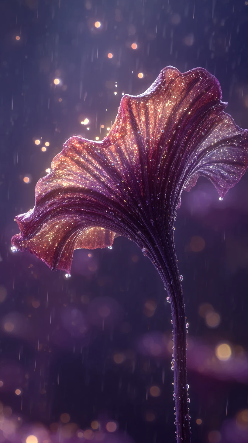 Close-up de pétalas de flor gigantes com gotas brilhantes