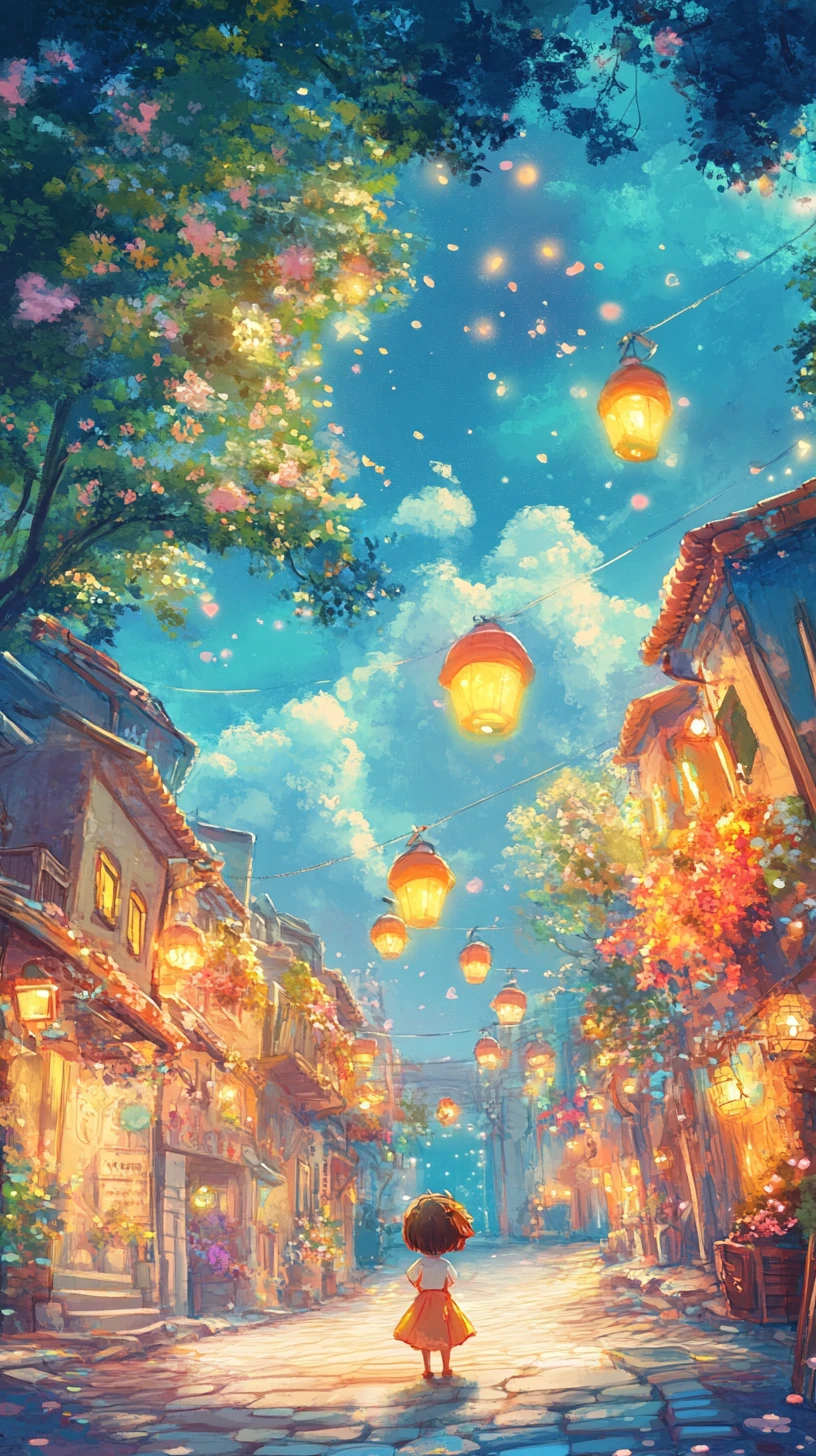 Ilustración infantil de cuento con estilo fantasioso en colores pasteles brillantes