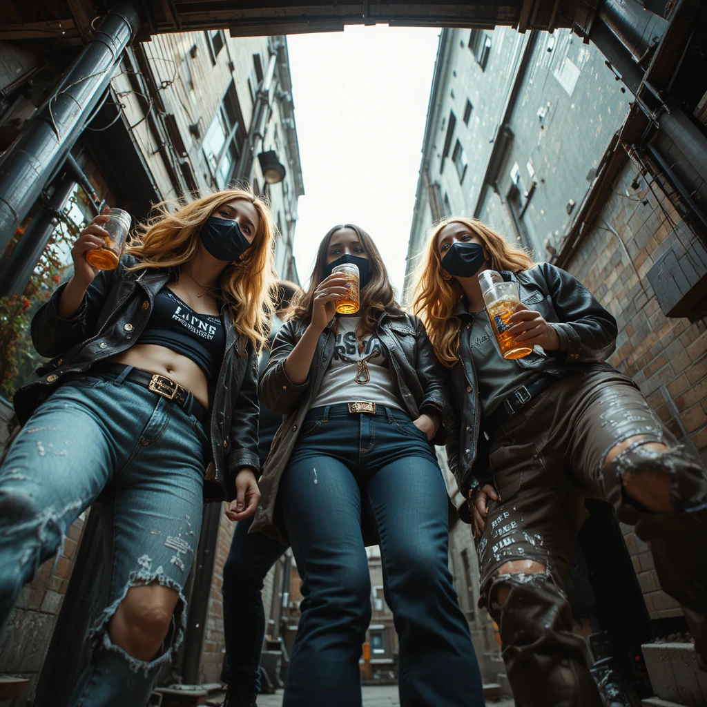 Reine Frauen-Rockband entspannt gemeinsam auf einer Stadtdachterrasse